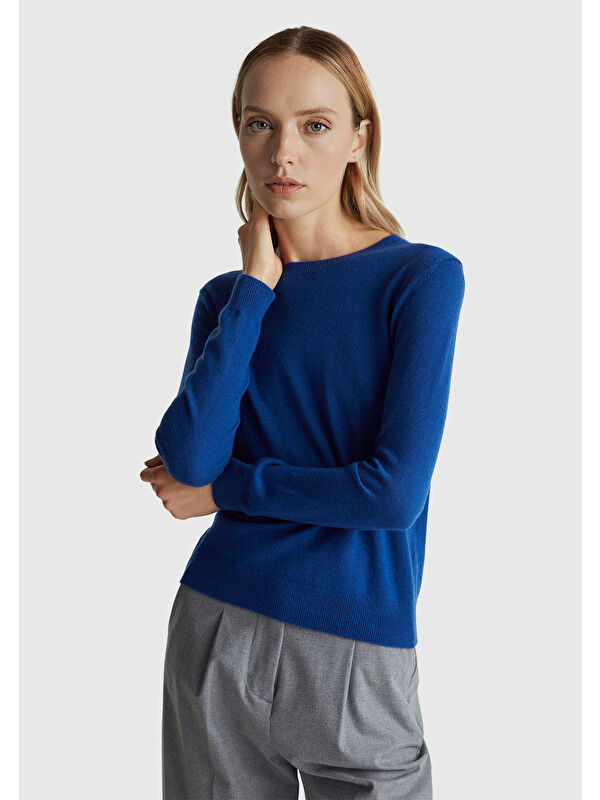 United Colors Of Benetton Kadın Koyu Mavi %100 Merino Bisiklet Yaka Kazak