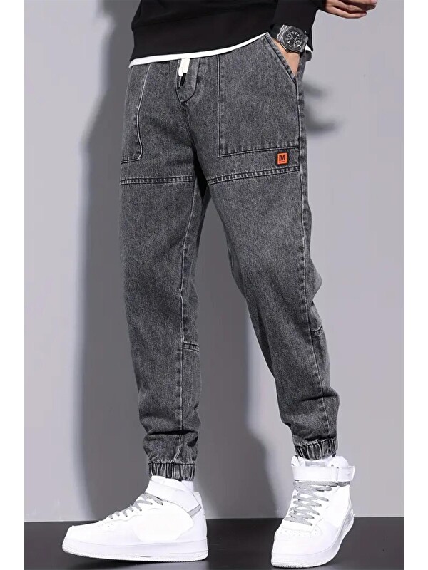 Oksit Reax Tyso Beli ve Paçası Lastikli İpli Jogger Kesim Erkek Jean Pantolon