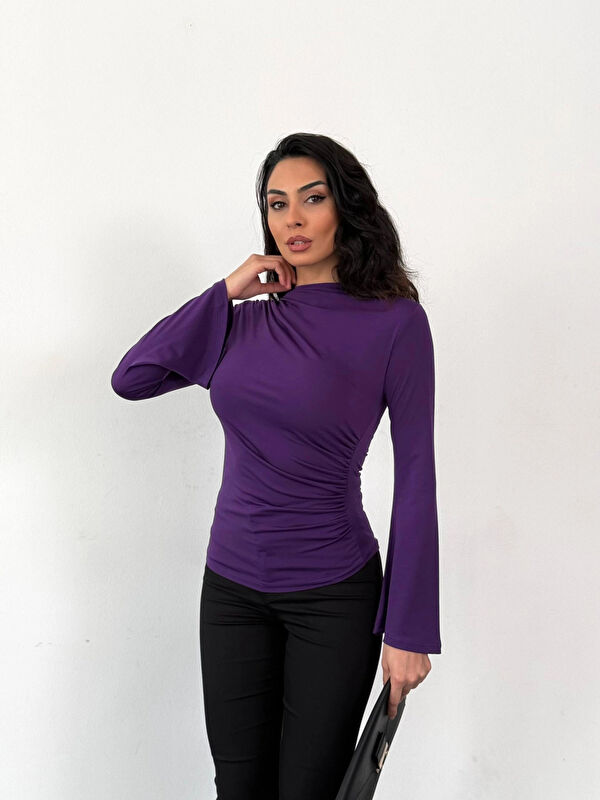 Hazelin Kadın Mor Drape Detaylı İspanyol Kol Sany Bluz HZL25W-FRY123431