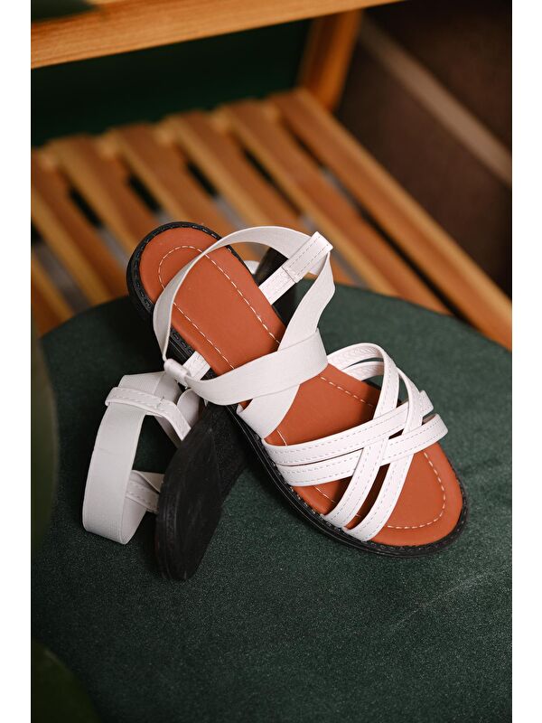 Liqqa Çapraz Deri Detaylı Lastikli Kadın Sandalet - Görsel 5