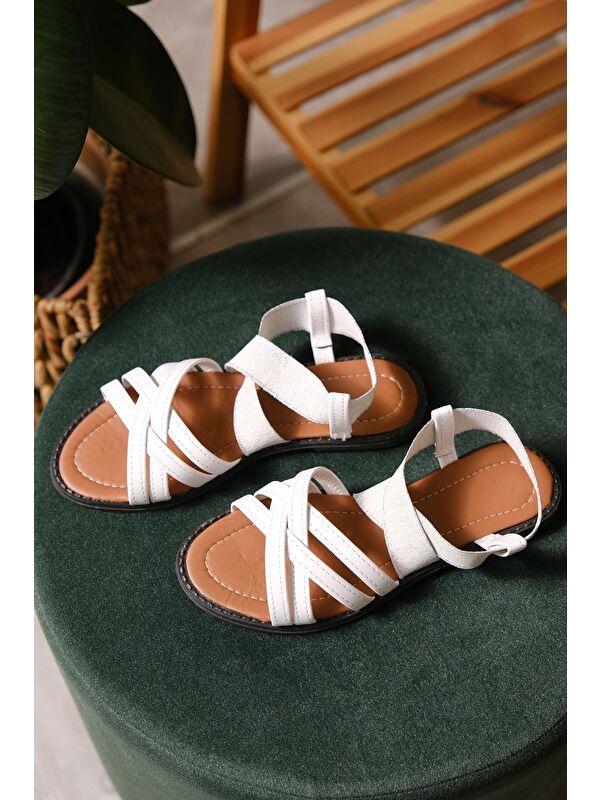 Liqqa Çapraz Deri Detaylı Lastikli Kadın Sandalet - Görsel 3