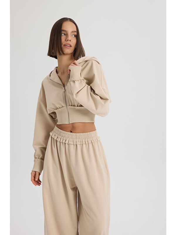 Mai Collection Petal Pis Detay Kemik Crop Eşofman Takım