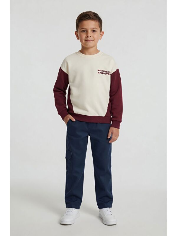 Cansın Mini Lacivert Kahve Erkek Çocuk Keten Pantolonlu Sweatshirt 2li Takım 24515