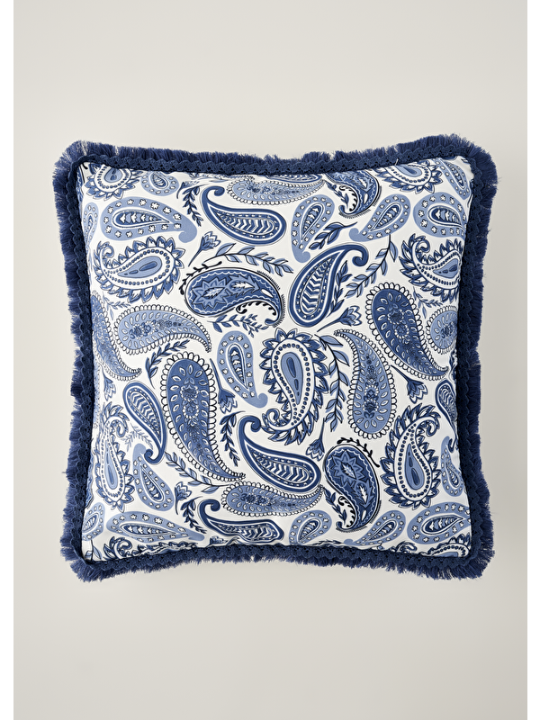 Bella Maison Paisley Püsküllü Kırlent Kılıfı Mavi (43x43 cm)