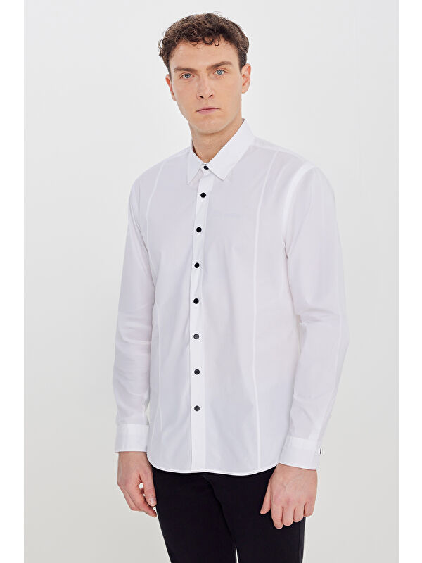 Altınyıldız Classics Erkek Beyaz Slim Fit Dar Kesim Pamuklu Klasik Yaka Gömlek