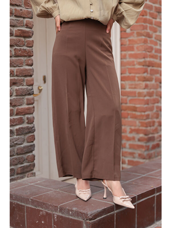 Locco Moda Kadın Pallazzo Pantolon Kahverengi