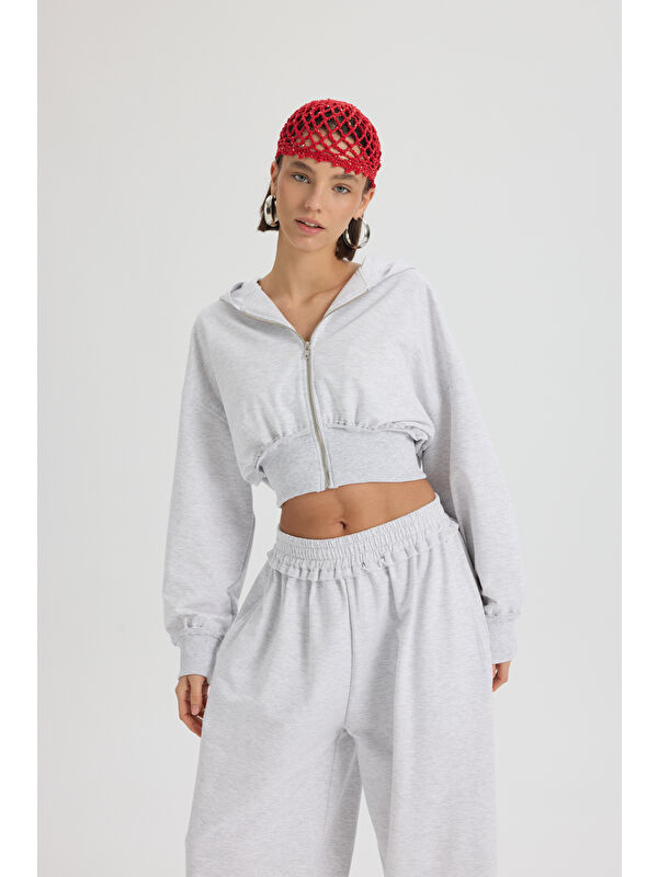 Mai Collection Petal Pis Detay Karmelanj Crop Eşofman Takım