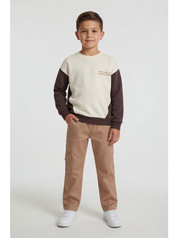 Cansın Mini Kahverengi Kahve Erkek Çocuk Keten Pantolonlu Sweatshirt 2li Takım 24516