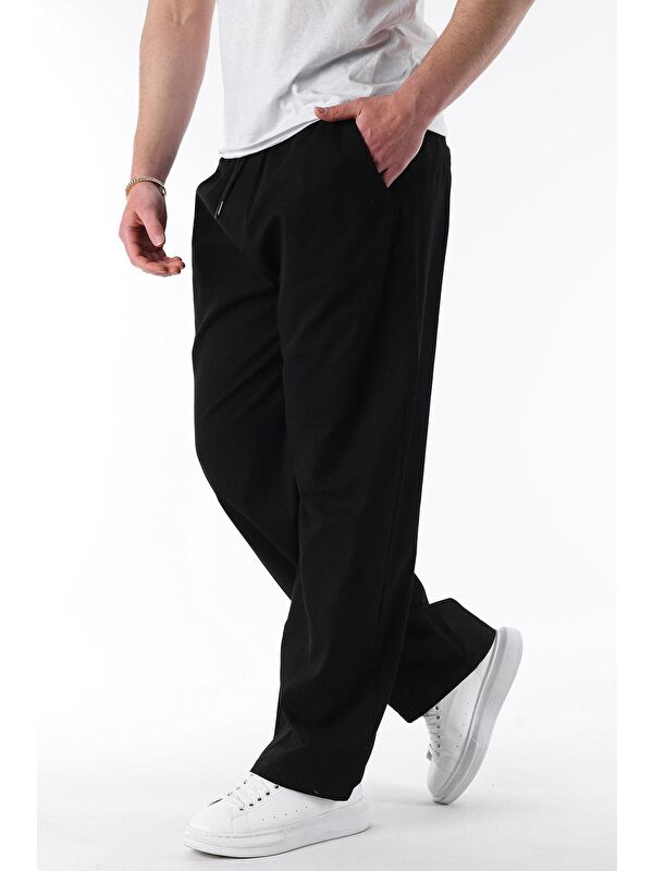 Madmext Siyah Bol Paça Beli Bağlamalı Erkek Pantolon E7403