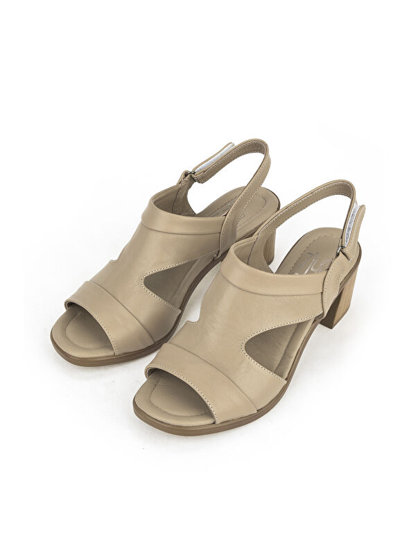 Kadın Hakiki Deri Topuklu Sandalet 1511020Z2211 Bej - Görsel 2