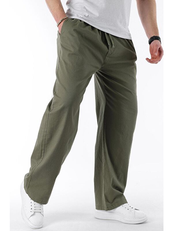 Madmext Haki Bol Paça Beli Bağlamalı Erkek Pantolon E7403