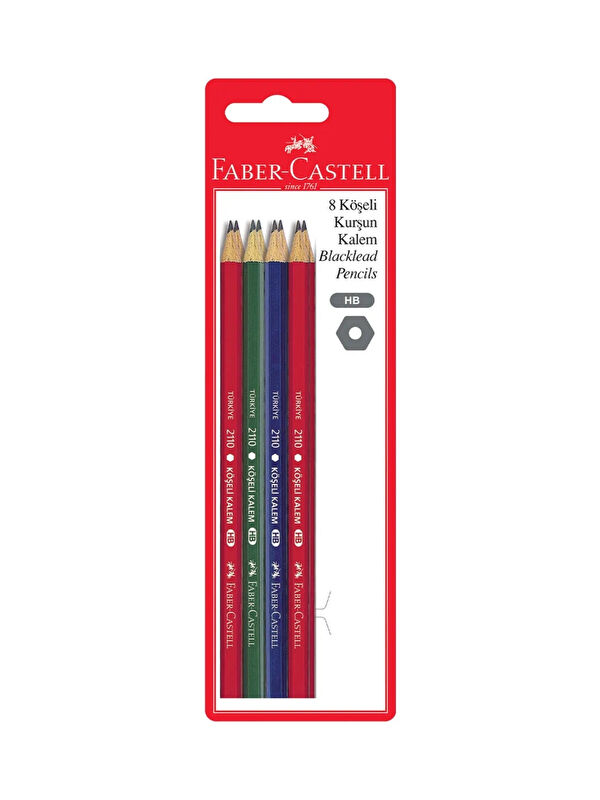 Faber-Castell Köşeli 8'li Kurşun Kalem,HB Uç, Ergonomik Tasarım, Dayanıklı ve Silgili