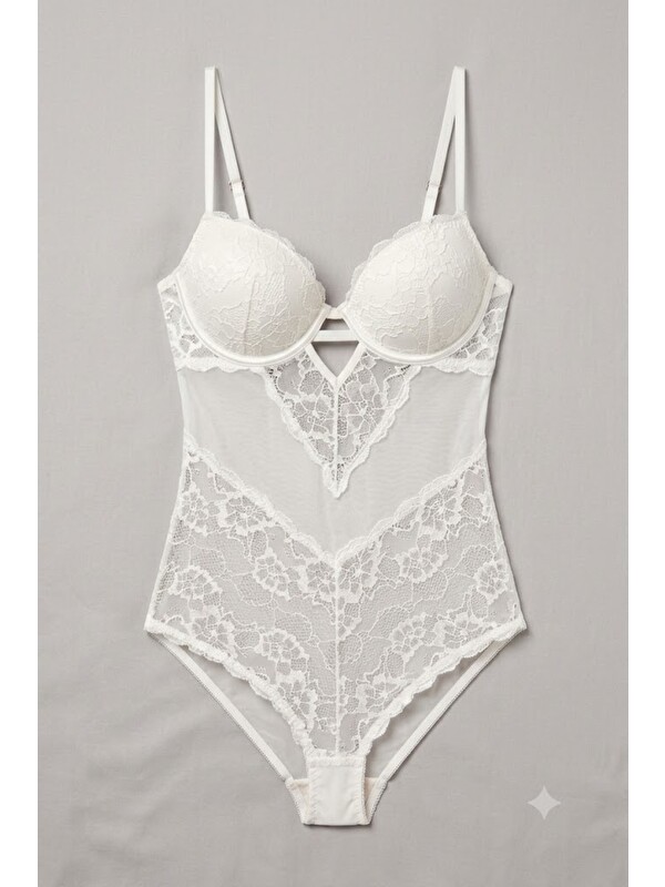 C&City Push Up Dantel Detaylı Bodysuit C15097 Ekru