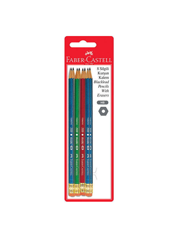 Faber-Castell Blister 8'li Silgili Kurşun Kalem,HB Uç, Ergonomik Tasarım, Dayanıklı ve Silgili