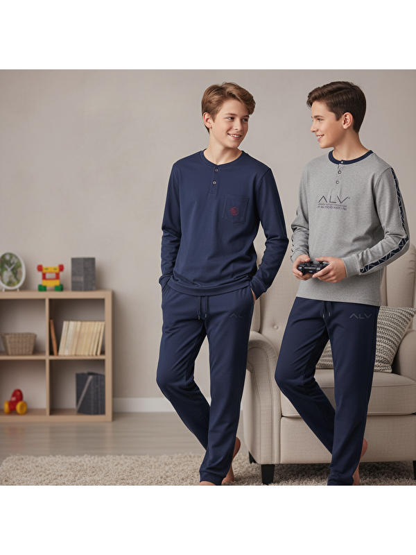 Bonbon Genç Erkek Pamuklu 2 Adet 2'Li Pijama Takımı Bb2485