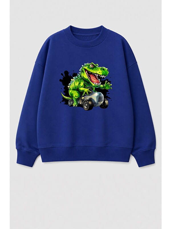 Monila Erkek Çocuk 3 İplik Kumaş Dinozor Baskılı Pamuklu Sweatshirt