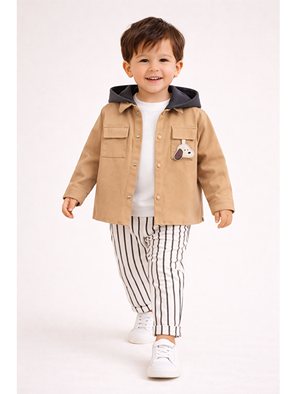 Harika Kids Erkek Çocuk Kapüşonlu Ceket-Sweatshirt-Çizgili Pantolon 3'lü Takım (2-5 Yaş)