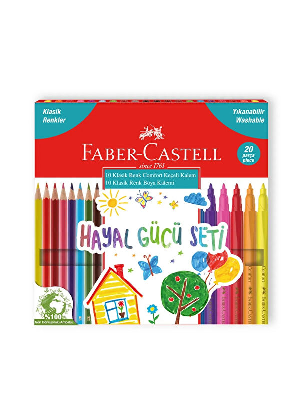 Faber-Castell Klasik Renkler Hayal Gücü Seti 20'li,Yıkanabilir Mürekkep, Ergonomik Tasarım
