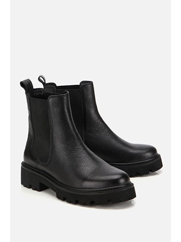 Yaya By Hotiç Siyah Yaya By Hotiç Yaya By Kadın Deri Lastik Detaylı Kalın Tabanlı Düz Bot