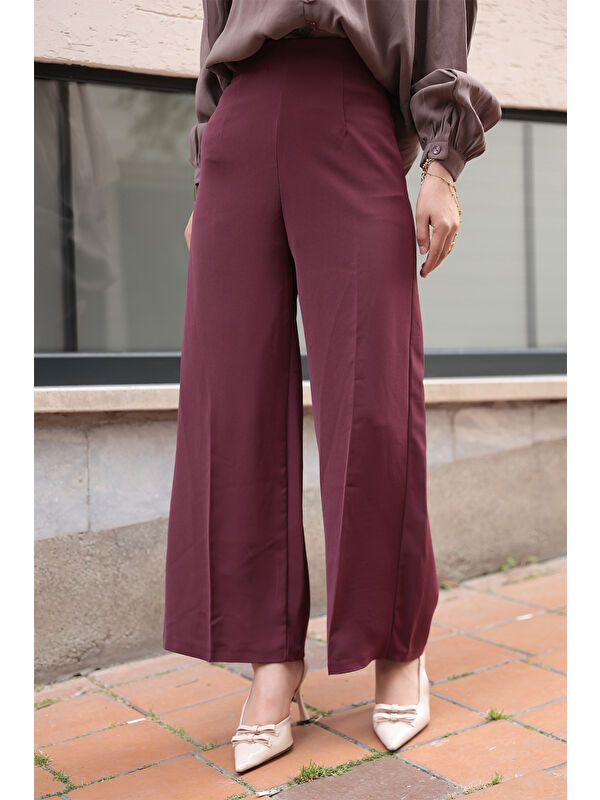 Locco Moda Kadın Pallazzo Pantolon Bordo