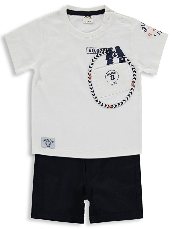 Civil Baby Dürbün Baskılı Şortlu 6-18 Ay Takım - Beyaz
