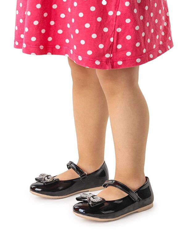 Bowtie Papyon Taşlı Cırtlı Kız Çocuk Babet Ayakkabı - Görsel 3