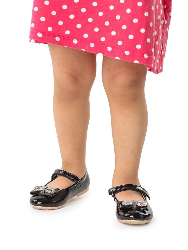 Bowtie Papyon Taşlı Cırtlı Kız Çocuk Babet Ayakkabı - Görsel 4