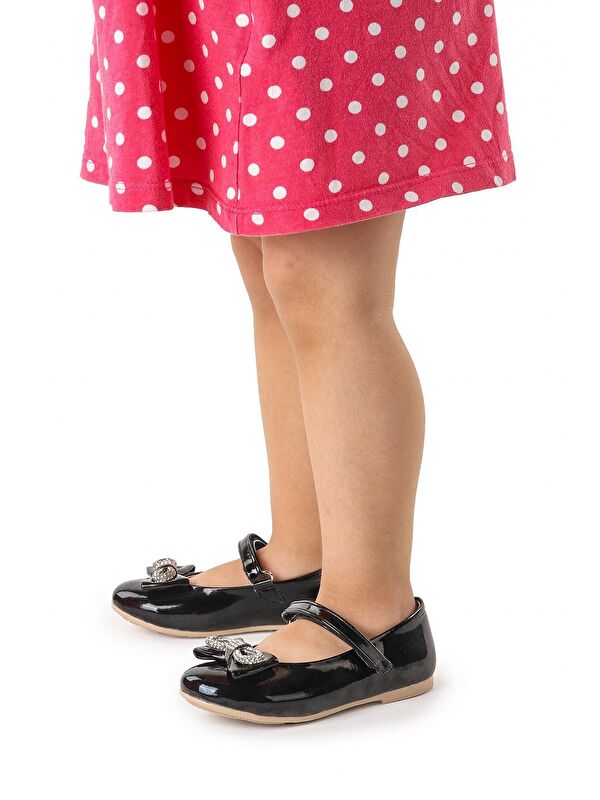 Bowtie Papyon Taşlı Cırtlı Kız Çocuk Babet Ayakkabı - Görsel 5