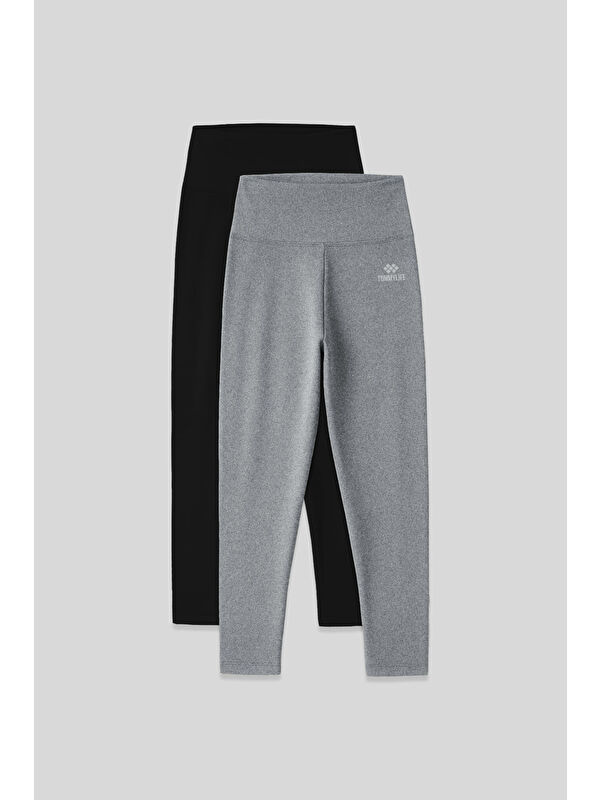 Tommylife Slim Fit 2li Paket Siyah-Gri Melanj Kadın Kapri Tayt - 93097