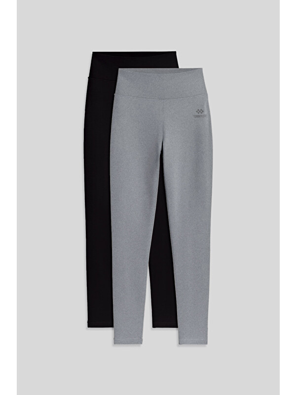 Tommylife Slim Fit 2li Paket Siyah-Gri Melanj Kadın Kapri Tayt - 94011