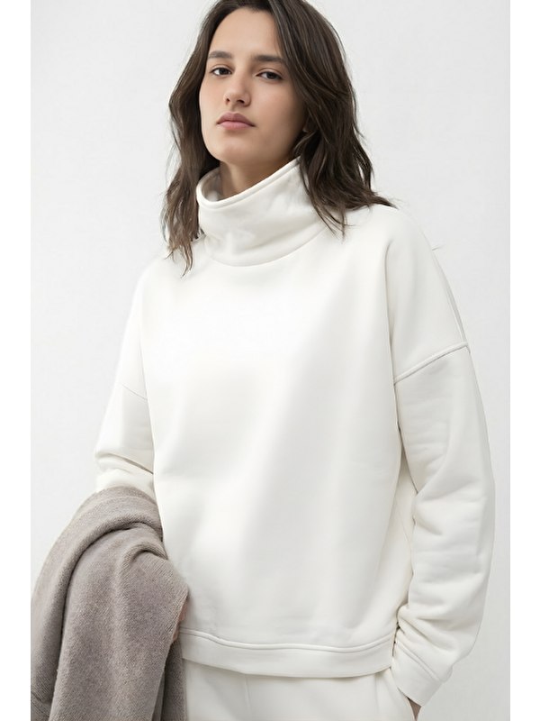 Mevra Üç İplik Polar Sweatshirt Ekru