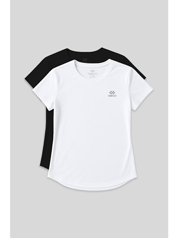 Tommylife Standart Kalıp O Yaka 2li Paket Siyah-Beyaz Kadın T-Shirt - 97144