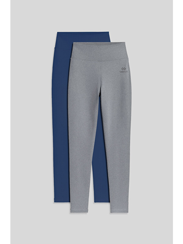 Tommylife Slim Fit 2li Paket İndigo-Gri Melanj Kadın Kapri Tayt - 94011