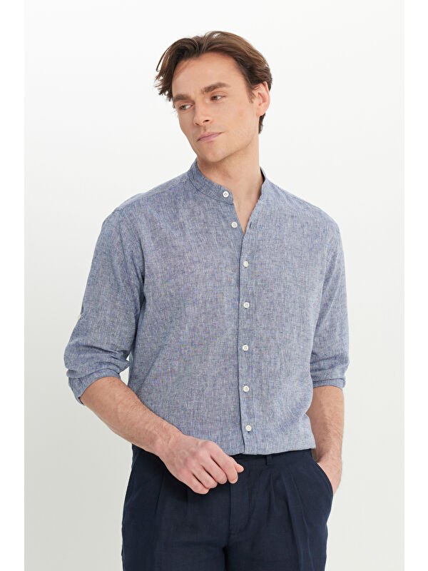Altınyıldız Classics Erkek Lacivert Comfort Fit Rahat Kesim Hakim Yaka Gömlek