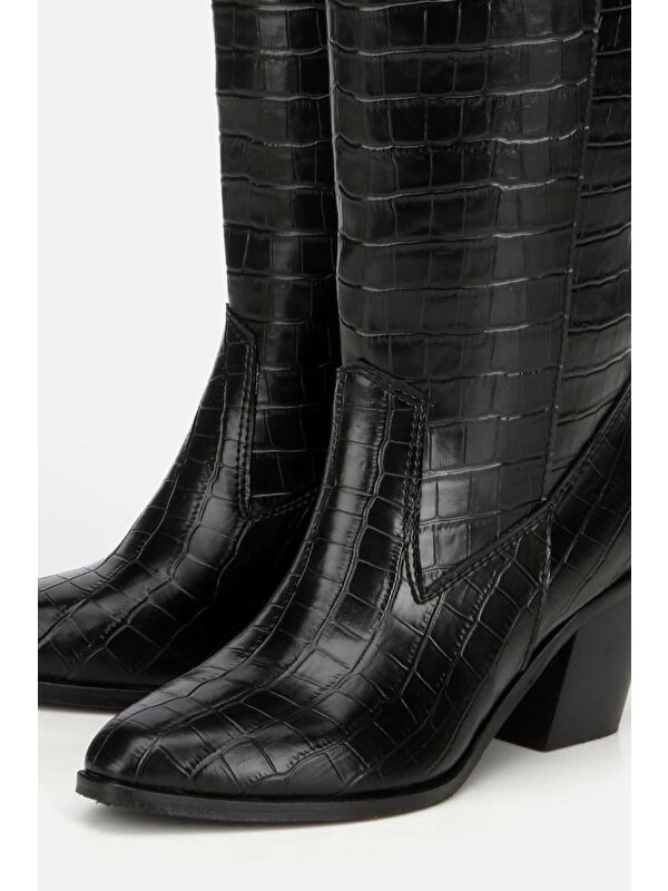Kadın Siyah Kroko Desenli Kovboy Topuklu Çizme - Görsel 4