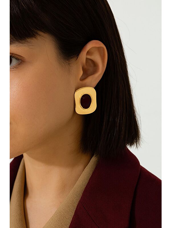 New Obsessions Gold Detaylı Çelik Düğme Küpe
