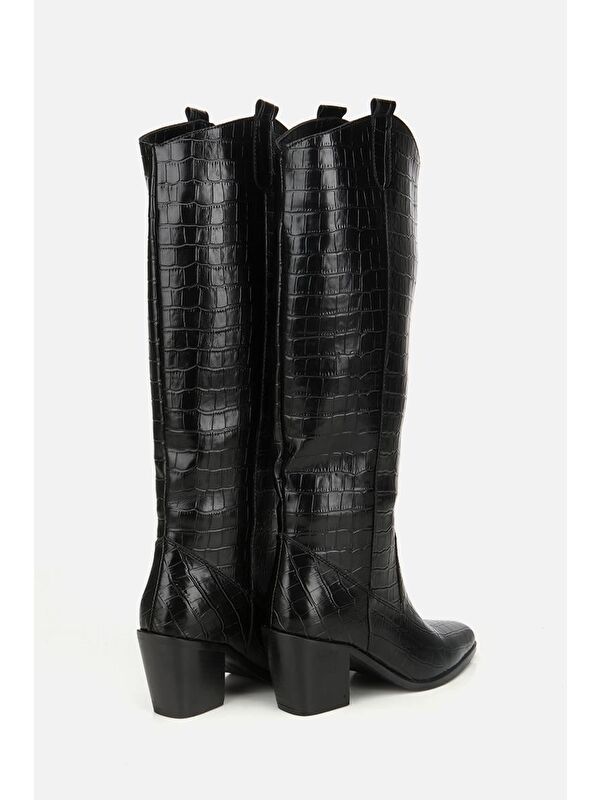 Kadın Siyah Kroko Desenli Kovboy Topuklu Çizme - Görsel 5
