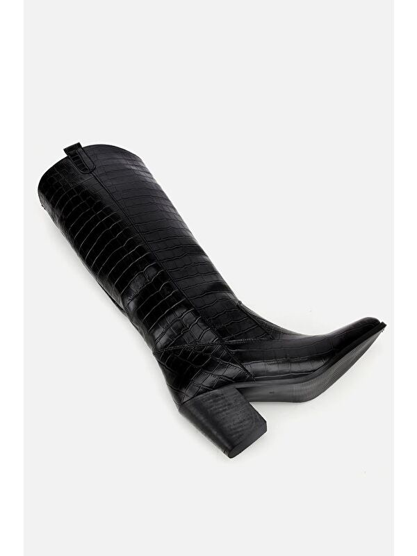 Kadın Siyah Kroko Desenli Kovboy Topuklu Çizme - Görsel 7