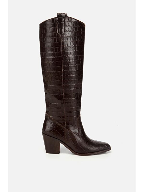 Kadın Kahverengi Kroko Desenli Kovboy Topuklu Çizme - Görsel 2