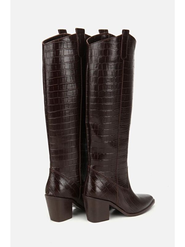 Kadın Kahverengi Kroko Desenli Kovboy Topuklu Çizme - Görsel 5