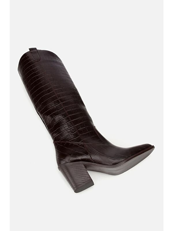 Kadın Kahverengi Kroko Desenli Kovboy Topuklu Çizme - Görsel 7