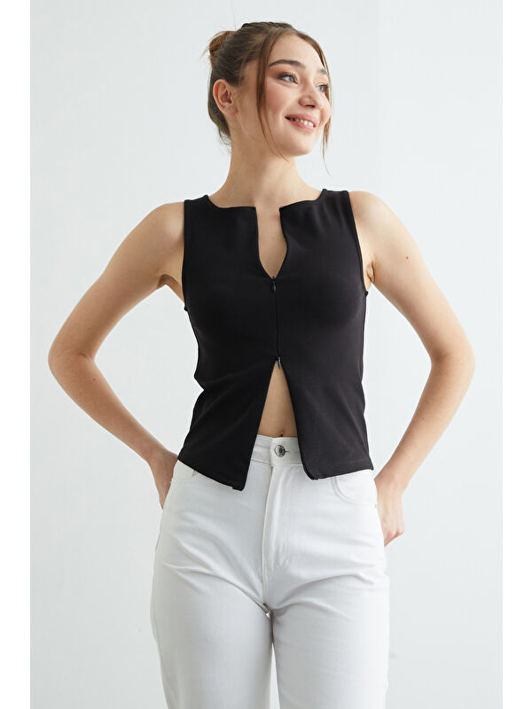 Fullamoda Basic Çift Fermuarlı Bluz