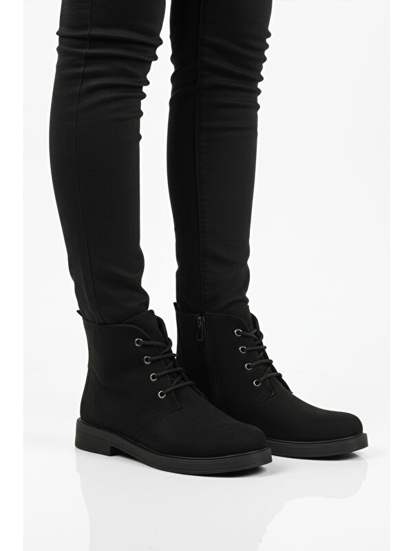 Siyah Süet Bağcıklı Fermuarlı Kaymaz Kadın Bot 284098 Z - Görsel 2