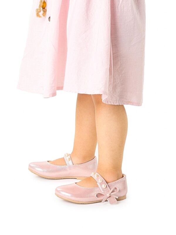 Bareti Vakko İncili Günlük Cırtlı Kız Çocuk Babet Ayakkabı - Görsel 5