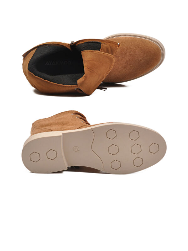 Taba Süet Bağcıklı Fermuarlı Kaymaz Kadın Bot 284098 Z - Görsel 6