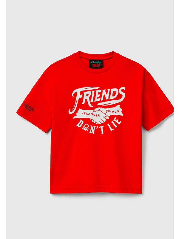 United Colors Of Benetton Erkek Çocuk %100 Pamuk Stranger Things Ön Baskılı Kısa Kollu T-Shirt