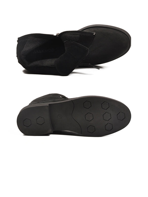 Siyah Süet Bağcıklı Fermuarlı Kaymaz Kadın Bot 284098 Z - Görsel 6