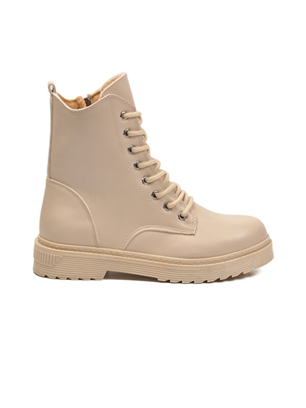 Bej Cilt Kürklü Bağcıklı Fermuarlı Kaymaz Kadın Bot 525383 Z - Görsel 3