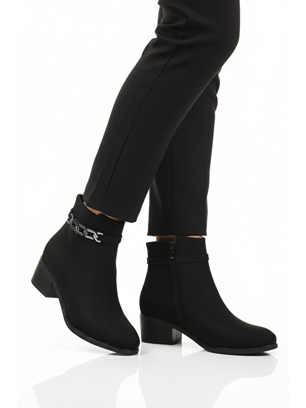 Siyah Zümrüt Fermuarlı Polarlı Kadın Topuklu Bot 325131 Z - Görsel 2