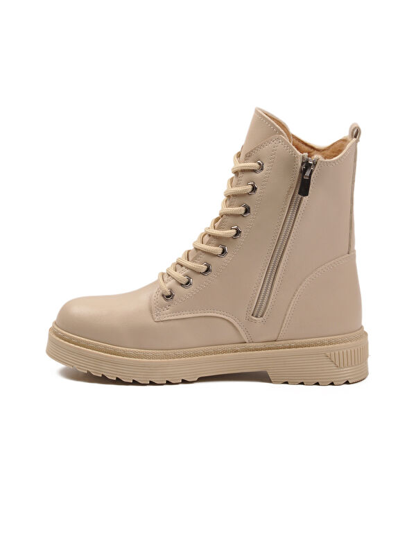 Bej Cilt Kürklü Bağcıklı Fermuarlı Kaymaz Kadın Bot 525383 Z - Görsel 5